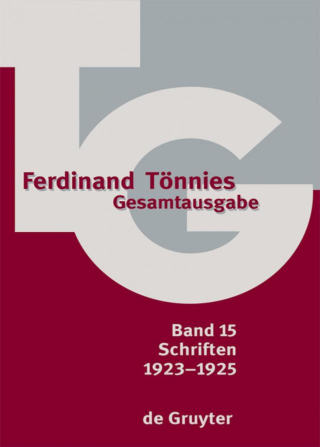 Ferdinand Tönnies: Gesamtausgabe (TG) / 1923–1925