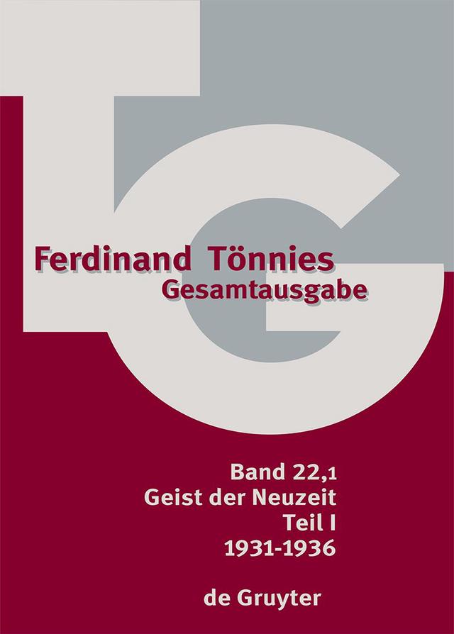 Ferdinand Tönnies: Gesamtausgabe (TG) / 1931–1936