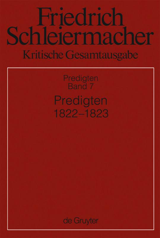 Friedrich Schleiermacher: Kritische Gesamtausgabe. Predigten / Predigten 1822-1823