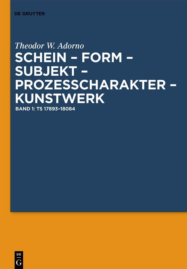 Theodor W. Adorno: Schein – Form – Subjekt – Prozeßcharakter – Kunstwerk / Ts 17893–18084