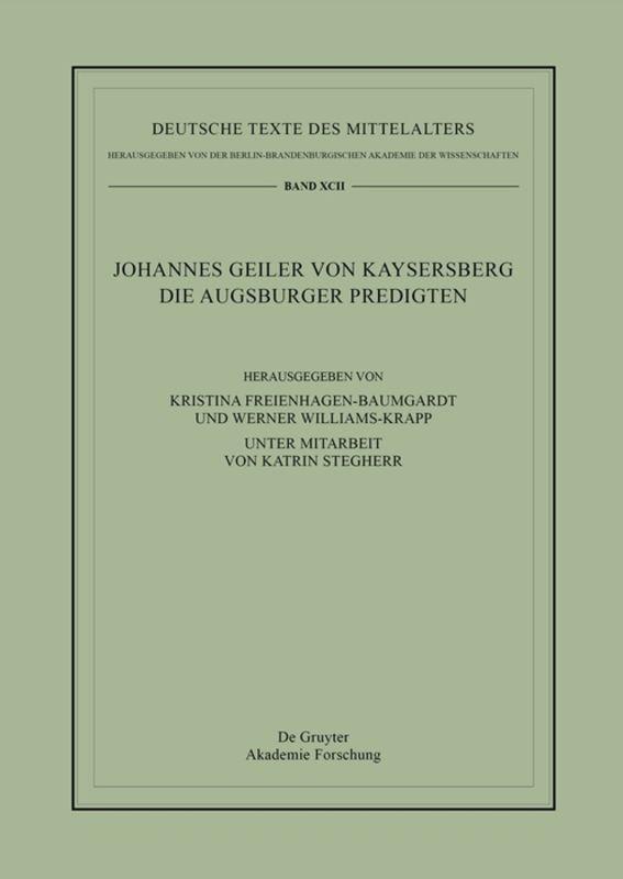 Johannes Geiler von Kaysersberg, Die Augsburger Predigten