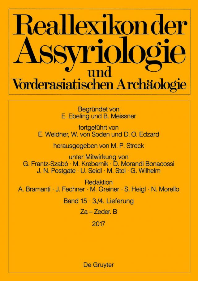 Reallexikon der Assyriologie und Vorderasiatischen Archäologie / Za - Zeder. B