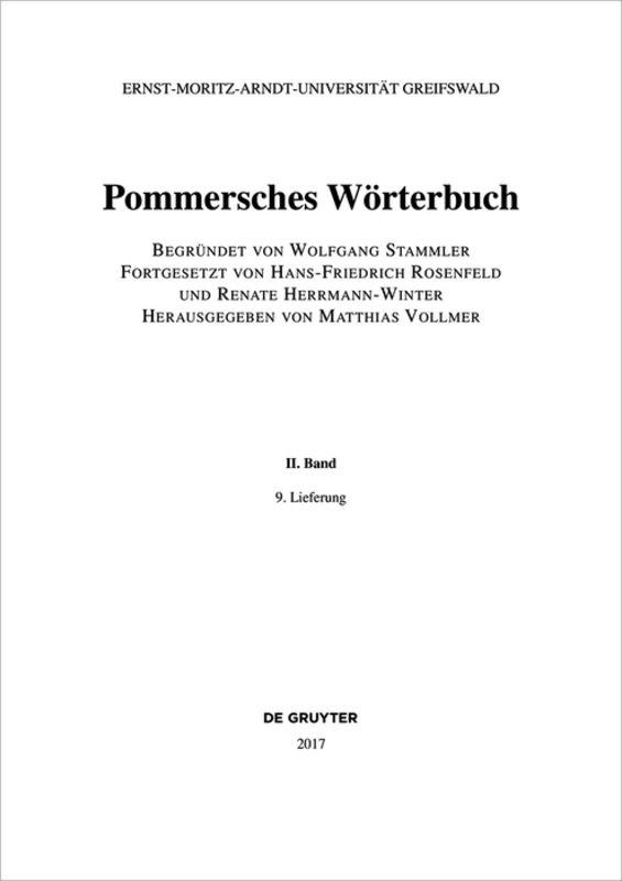 Pommersches Wörterbuch / Pommersches Wörterbuch. BAND II, 9. Lieferung