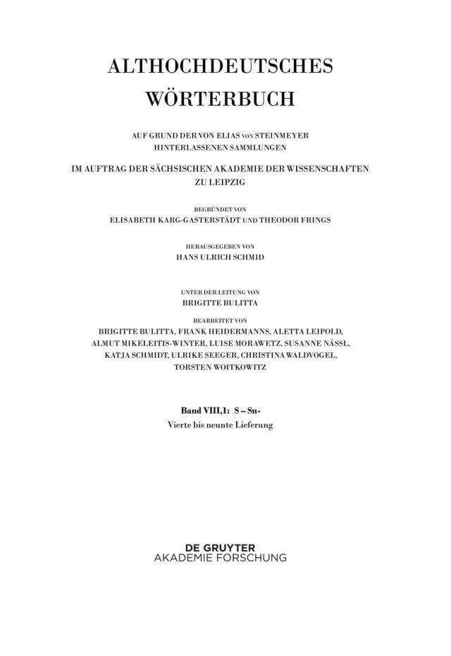 Althochdeutsches Wörterbuch / Band VIII,1: S–Sn. 4.-9. Lieferung