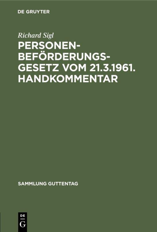 Personenbeförderungsgesetz vom 21.3.1961. Handkommentar