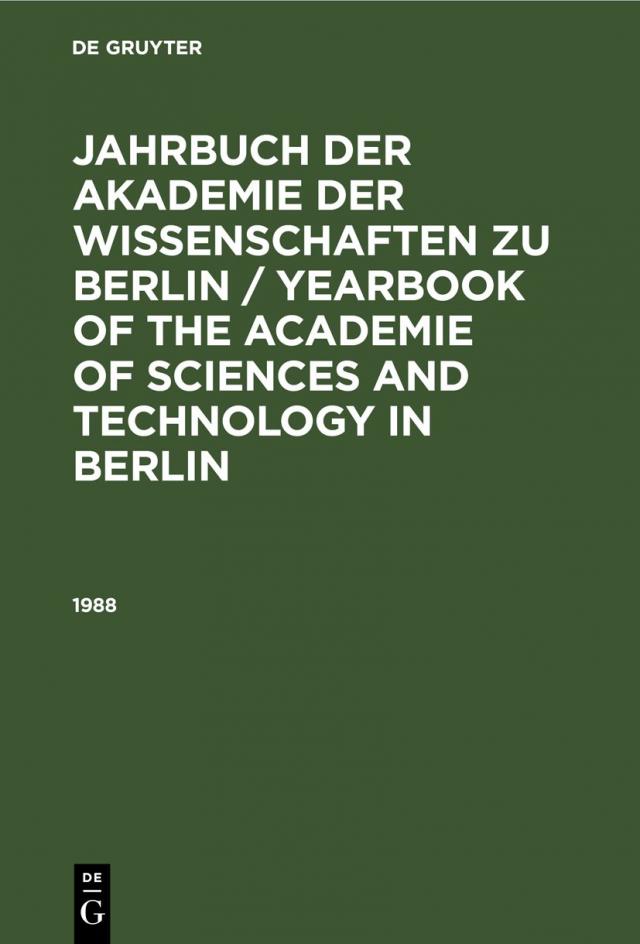 Jahrbuch der Akademie der Wissenschaften zu Berlin / Yearbook of... / 1988
