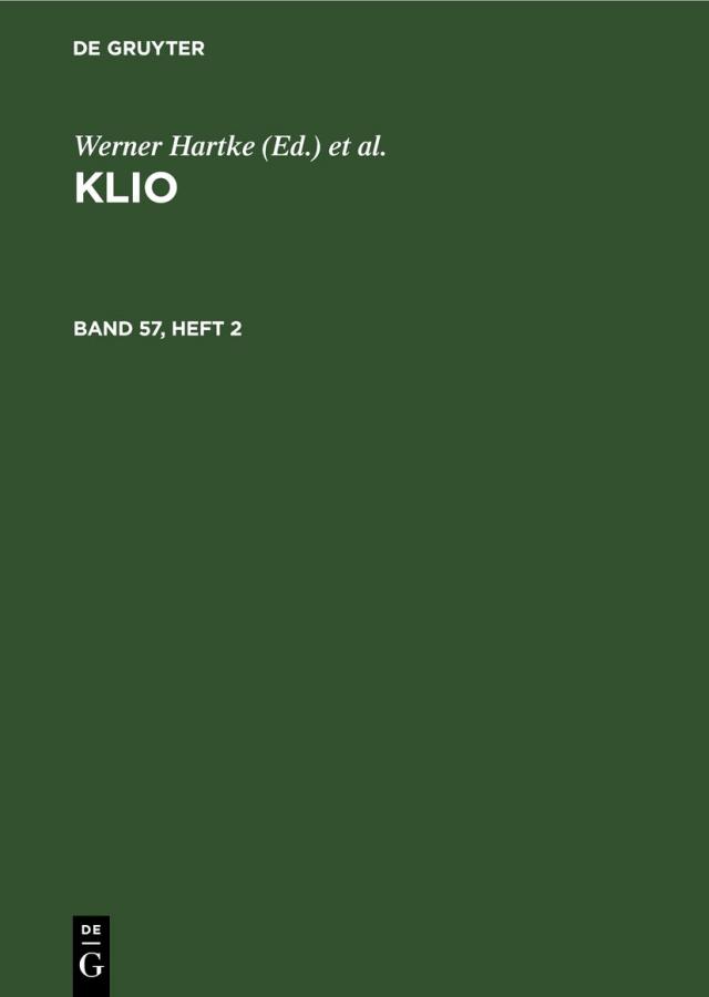 Klio / Klio. Band 57, Heft 2