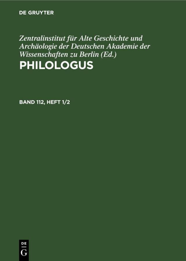 Philologus / Philologus. Band 112, Heft 1/2