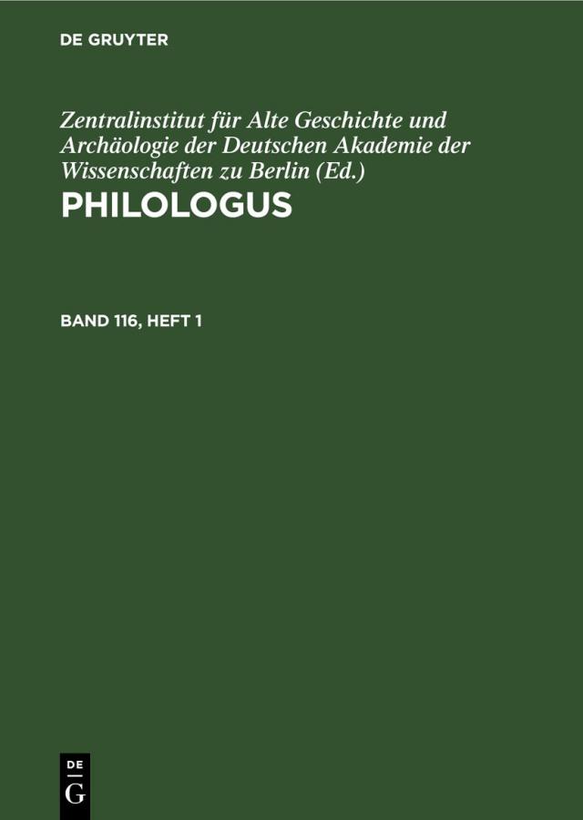 Philologus / Philologus. Band 116, Heft 1