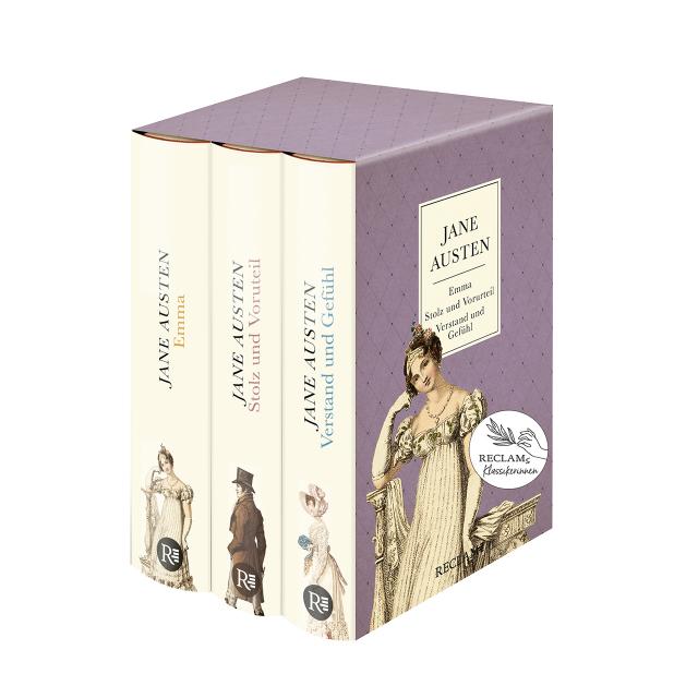 3 Bücher von Jane Austen im Schuber – Emma, Stolz und Vorurteil, Verstand und Gefühl – Reclam