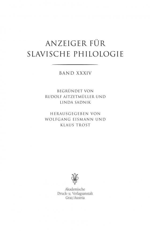 Anzeiger für Slavische Philologie / Anzeiger für Slavische Philologie