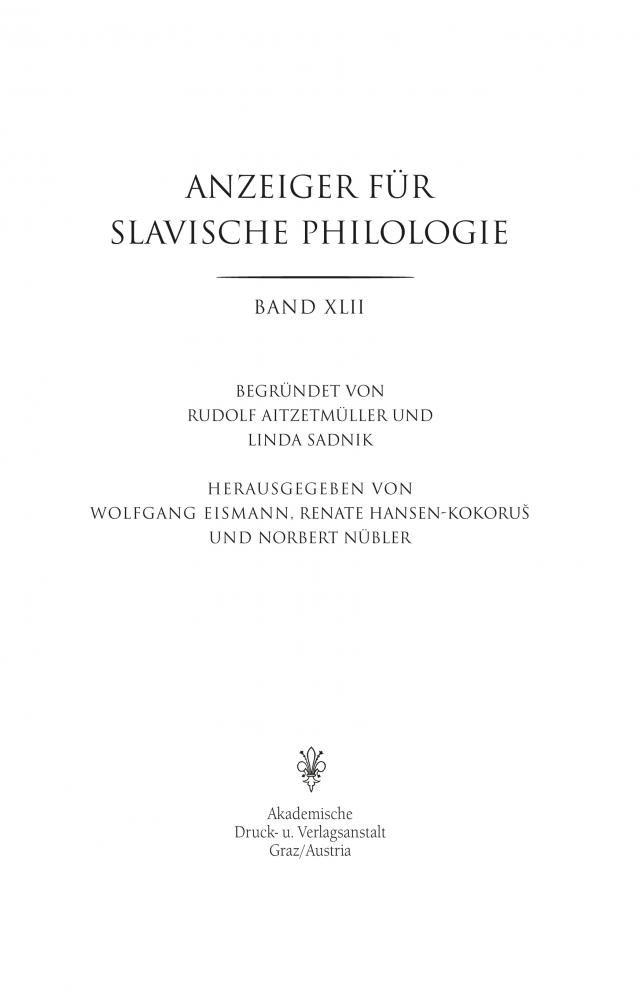 Anzeiger für Slavische Philologie