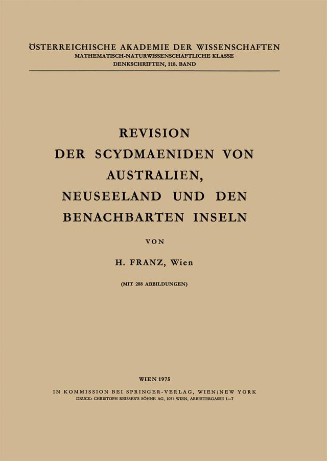 Revision der Scydmaeniden von Australien, Neuseeland und den Benachbarten Inseln