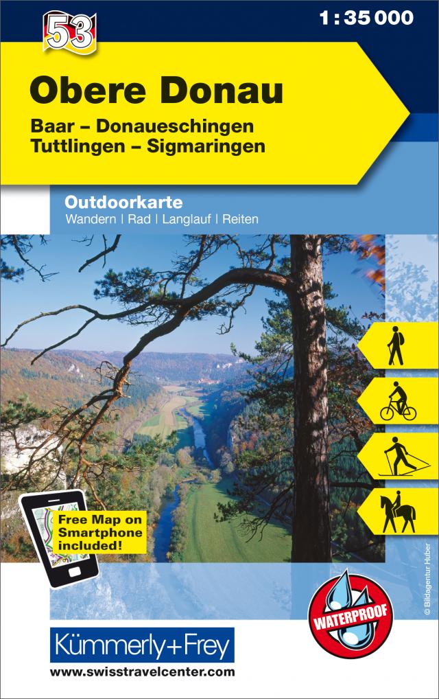 Kümmerly+Frey Outdoorkarte Obere Donau, Baar, Donaueschingen, Tuttlingen, Sigmaringen