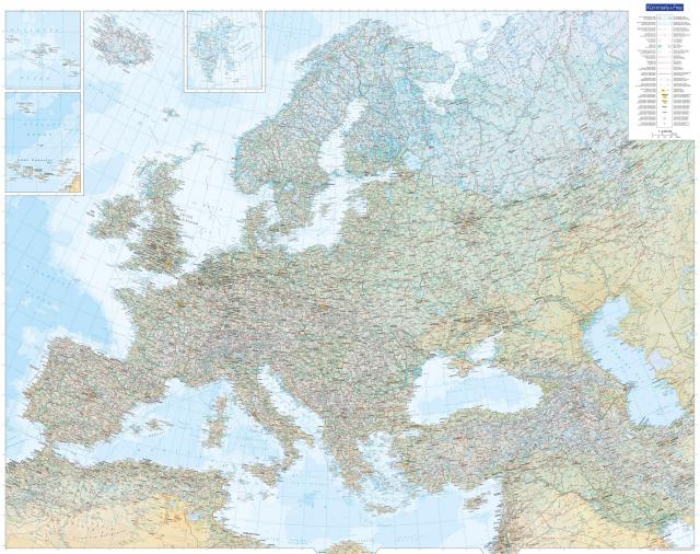 Europakarte physikalisch Poster 1:4,5 Mio. Plano gerollt in Röhre 126 x 99,6