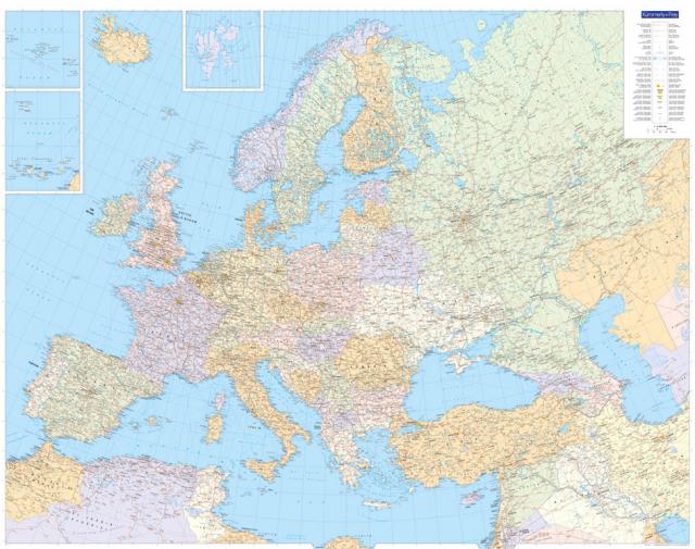 Europakarte politisch Poster 1:4,5 Mio. Plano gerollt in Röhre 126 x 99,6 cm