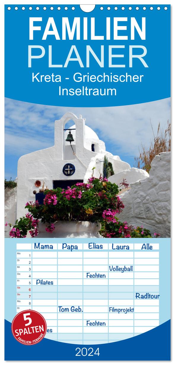 Familienplaner 2024 - Kreta - Griechischer Inseltraum mit 5 Spalten (Wandkalender, 21 x 45 cm) CALVENDO