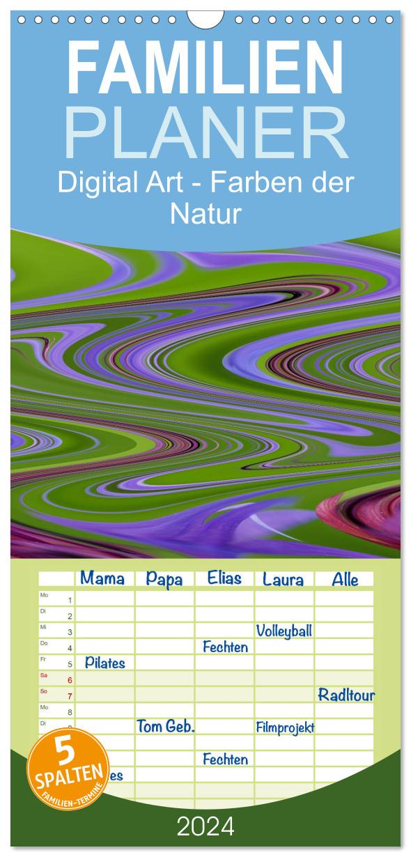 Familienplaner 2024 - Digital Art - Farben der Natur mit 5 Spalten (Wandkalender, 21 x 45 cm) CALVENDO