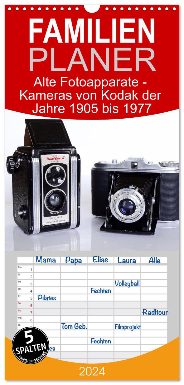 Familienplaner 2024 - Alte Fotoapparate - Kameras von Kodak der Jahre 1905 bis 1977 mit 5 Spalten (Wandkalender, 21 x 45 cm) CALVENDO