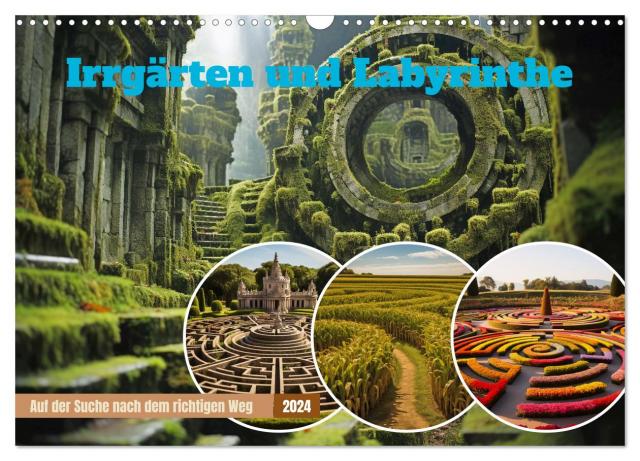 Irrgärten und Labyrinthe (Wandkalender 2024 DIN A3 quer), CALVENDO Monatskalender