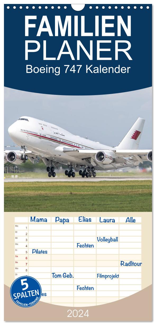 Familienplaner 2024 - Boeing 747 Kalender mit 5 Spalten (Wandkalender, 21 x 45 cm) CALVENDO
