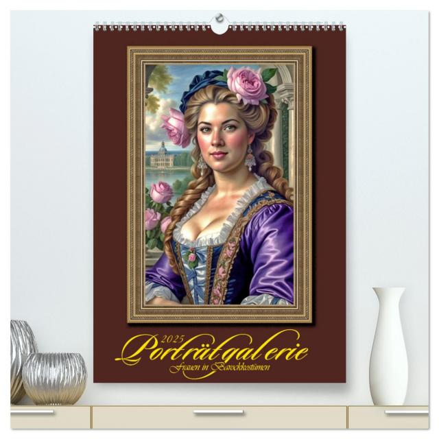 Porträtgalerie, Frauen in Barockkostümen (hochwertiger Premium Wandkalender 2025 DIN A2 hoch), Kunstdruck in Hochglanz