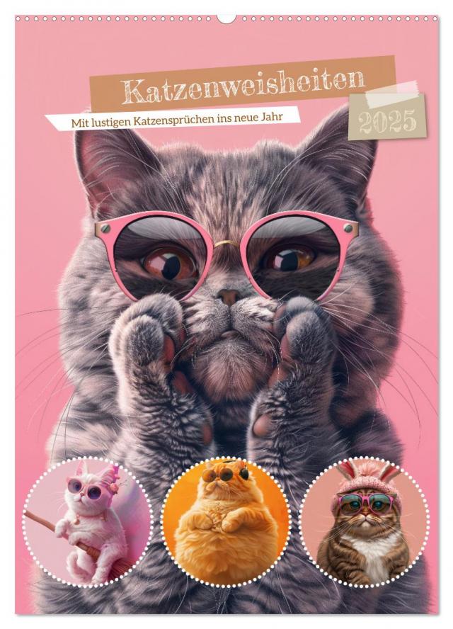 Katzenweisheiten (Wandkalender 2025 DIN A2 hoch), CALVENDO Monatskalender