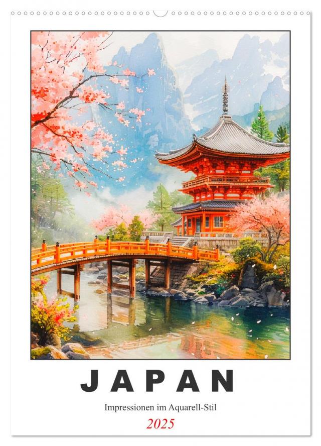Japan. Impressionen im Aquarell-Stil (Wandkalender 2025 DIN A2 hoch), CALVENDO Monatskalender