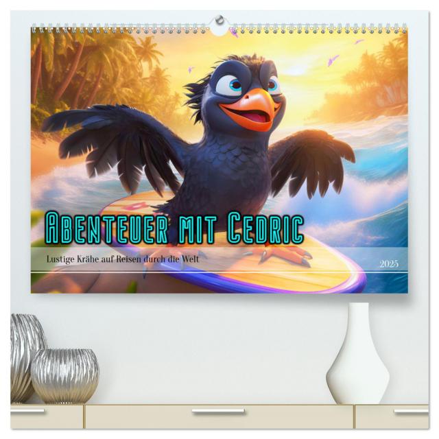 Abenteuer mit Cedric - Lustige Krähe auf Reisen durch die Welt (hochwertiger Premium Wandkalender 2025 DIN A2 quer), Kunstdruck in Hochglanz