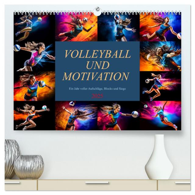 Volleyball und Motivation (hochwertiger Premium Wandkalender 2025 DIN A2 quer), Kunstdruck in Hochglanz