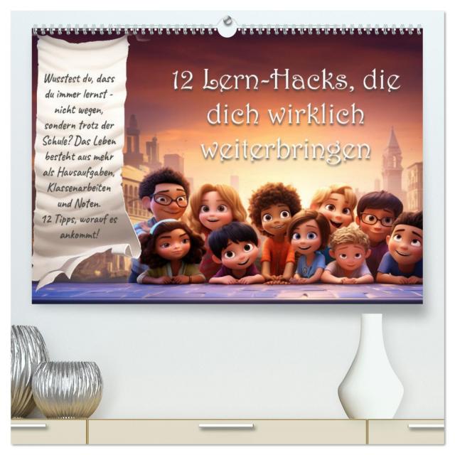 12 Lern-Hacks (hochwertiger Premium Wandkalender 2025 DIN A2 quer), Kunstdruck in Hochglanz
