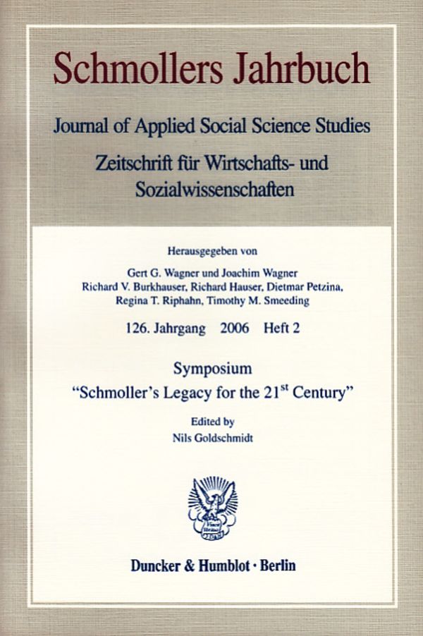Symposium »Schmoller's Legacy for the 21st Century«.