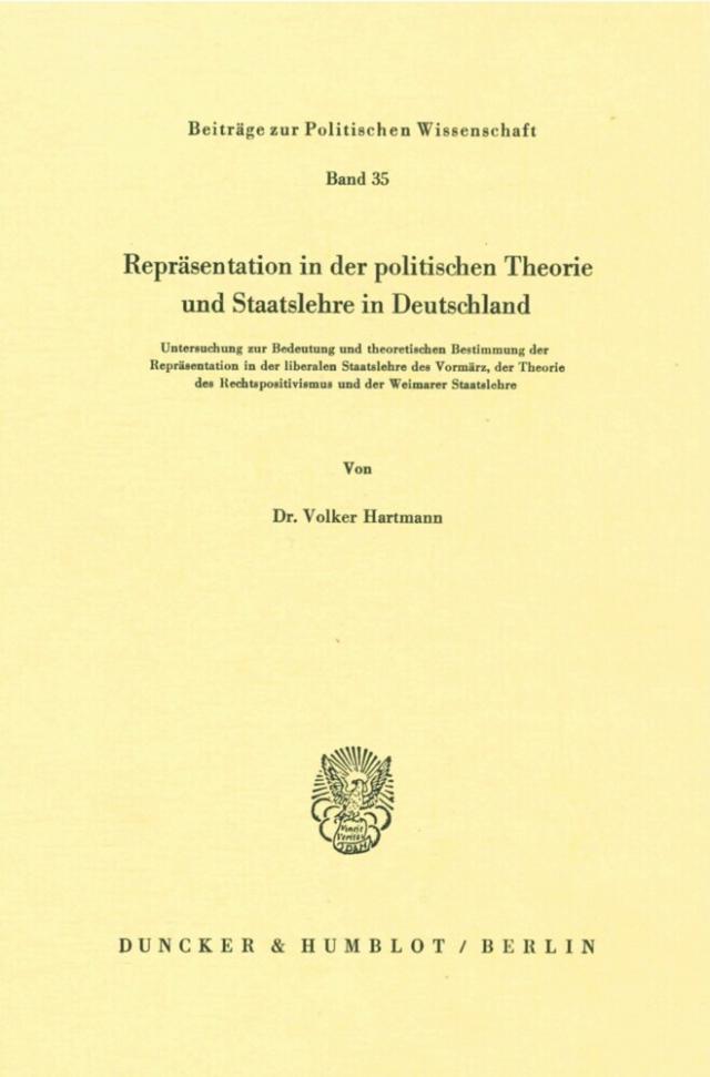 Repräsentation in der politischen Theorie und Staatslehre in Deutschland.