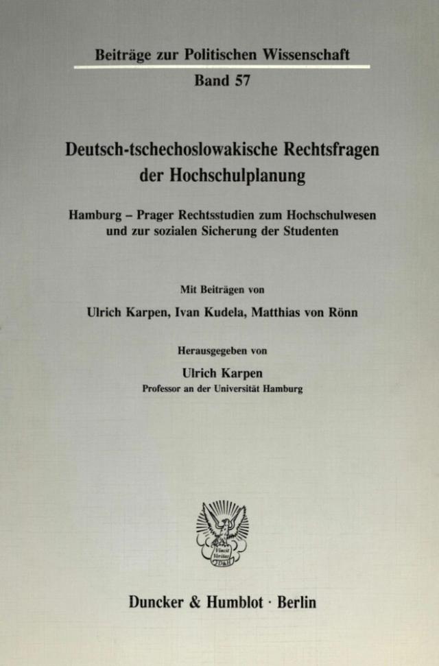 Deutsch-tschechoslowakische Rechtsfragen der Hochschulplanung.
