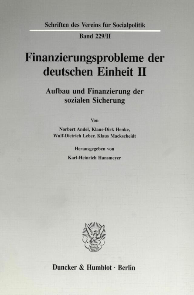 Finanzierungsprobleme der deutschen Einheit II.