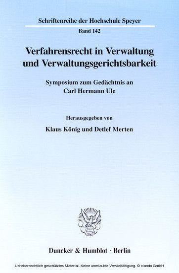 Verfahrensrecht in Verwaltung und Verwaltungsgerichtsbarkeit.
