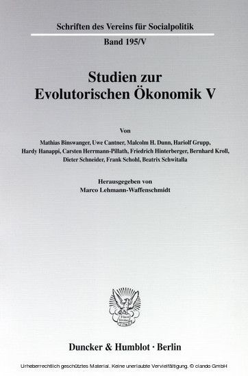Studien zur Evolutorischen Ökonomik V.