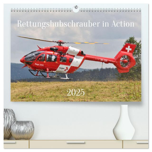 Rettungshubschrauber in Action (hochwertiger Premium Wandkalender 2025 DIN A2 quer), Kunstdruck in Hochglanz