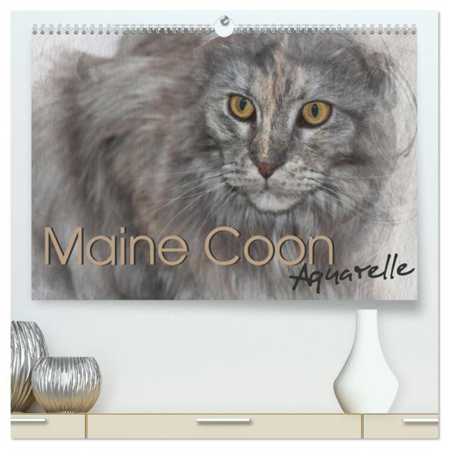Maine Coon Aquarelle (hochwertiger Premium Wandkalender 2025 DIN A2 quer), Kunstdruck in Hochglanz