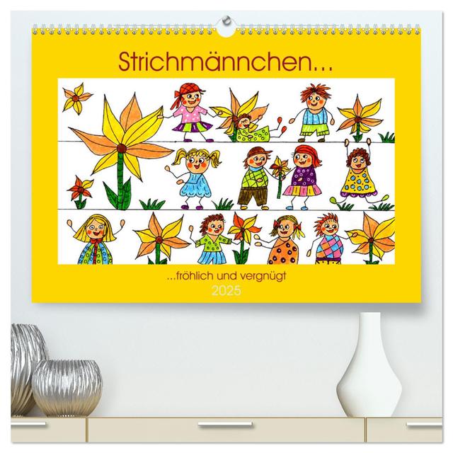 Strichmännchen... lustig und vergnügt (hochwertiger Premium Wandkalender 2025 DIN A2 quer), Kunstdruck in Hochglanz