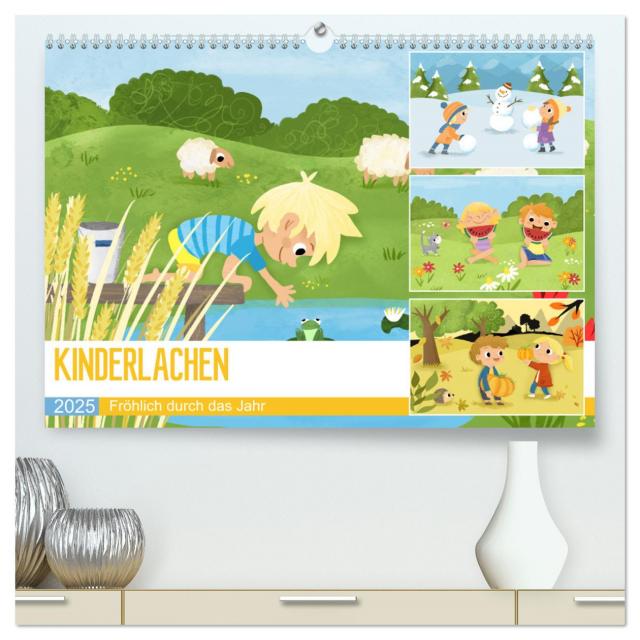 KINDERLACHEN - Fröhlich durch das Jahr - Ein Kinderkalender (hochwertiger Premium Wandkalender 2025 DIN A2 quer), Kunstdruck in Hochglanz
