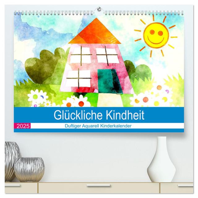 Glückliche Kindheit. Duftiger Aquarell Kinderkalender (hochwertiger Premium Wandkalender 2025 DIN A2 quer), Kunstdruck in Hochglanz