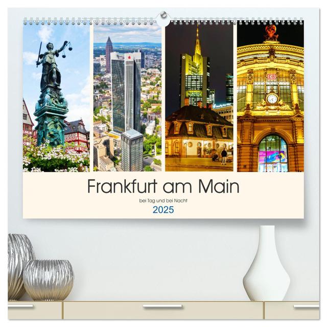Frankfurt am Main - fotografische Impressionen bei Tag und bei Nacht (hochwertiger Premium Wandkalender 2025 DIN A2 quer), Kunstdruck in Hochglanz