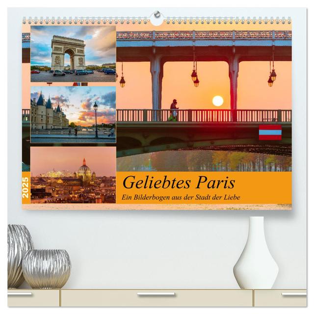 Geliebtes Paris - Ein Bilderbogen aus der Stadt der Liebe (hochwertiger Premium Wandkalender 2025 DIN A2 quer), Kunstdruck in Hochglanz