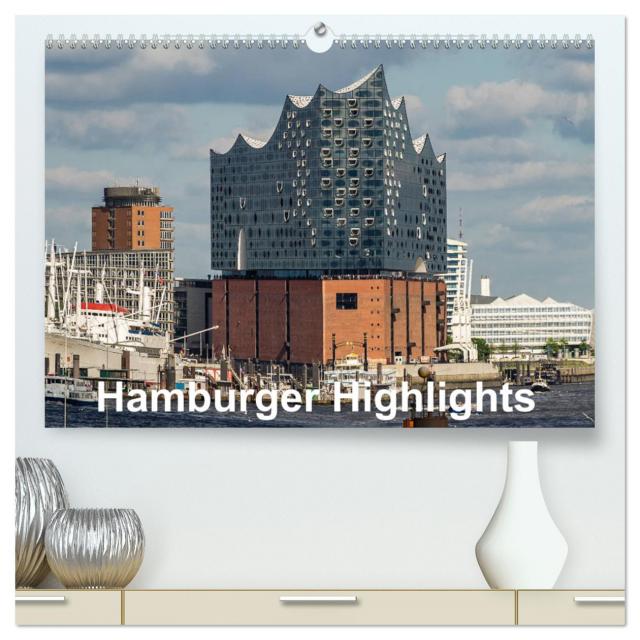 Hamburger Highlights (hochwertiger Premium Wandkalender 2025 DIN A2 quer), Kunstdruck in Hochglanz