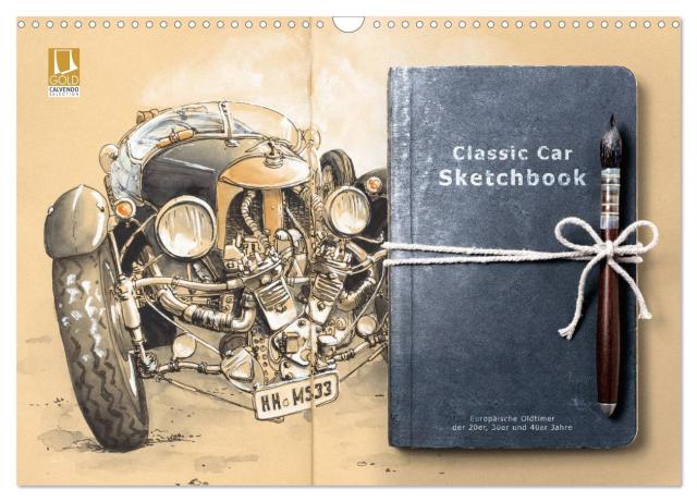 Classic Car Sketchbook (Wandkalender 2025 DIN A3 quer), CALVENDO Monatskalender