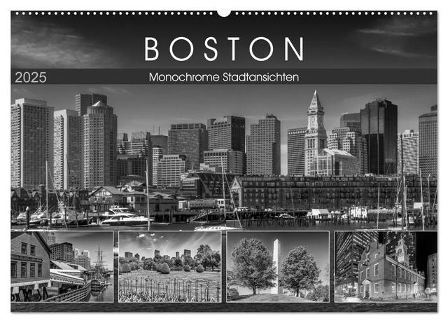 BOSTON Monochrome Stadtansichten (Wandkalender 2025 DIN A2 quer), CALVENDO Monatskalender