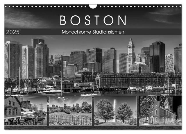BOSTON Monochrome Stadtansichten (Wandkalender 2025 DIN A3 quer), CALVENDO Monatskalender