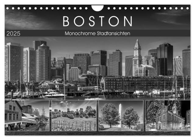 BOSTON Monochrome Stadtansichten (Wandkalender 2025 DIN A4 quer), CALVENDO Monatskalender