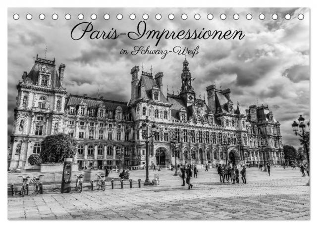 Paris-Impressionen in Schwarz-Weiß (Tischkalender 2025 DIN A5 quer), CALVENDO Monatskalender